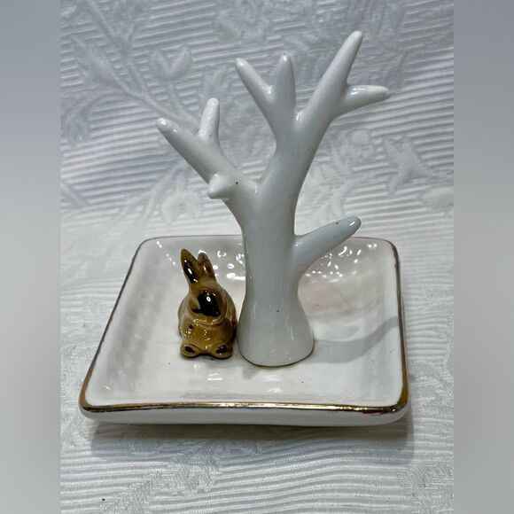 Sagebrook Home White Ceramic Jewelry Tray Decorative Plate Tree Bunny Gift - Picture 8 of 9